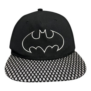 Batman Hat Cap Snap Back One Size Black Polka Dot Brim DC Comics Logo Mens